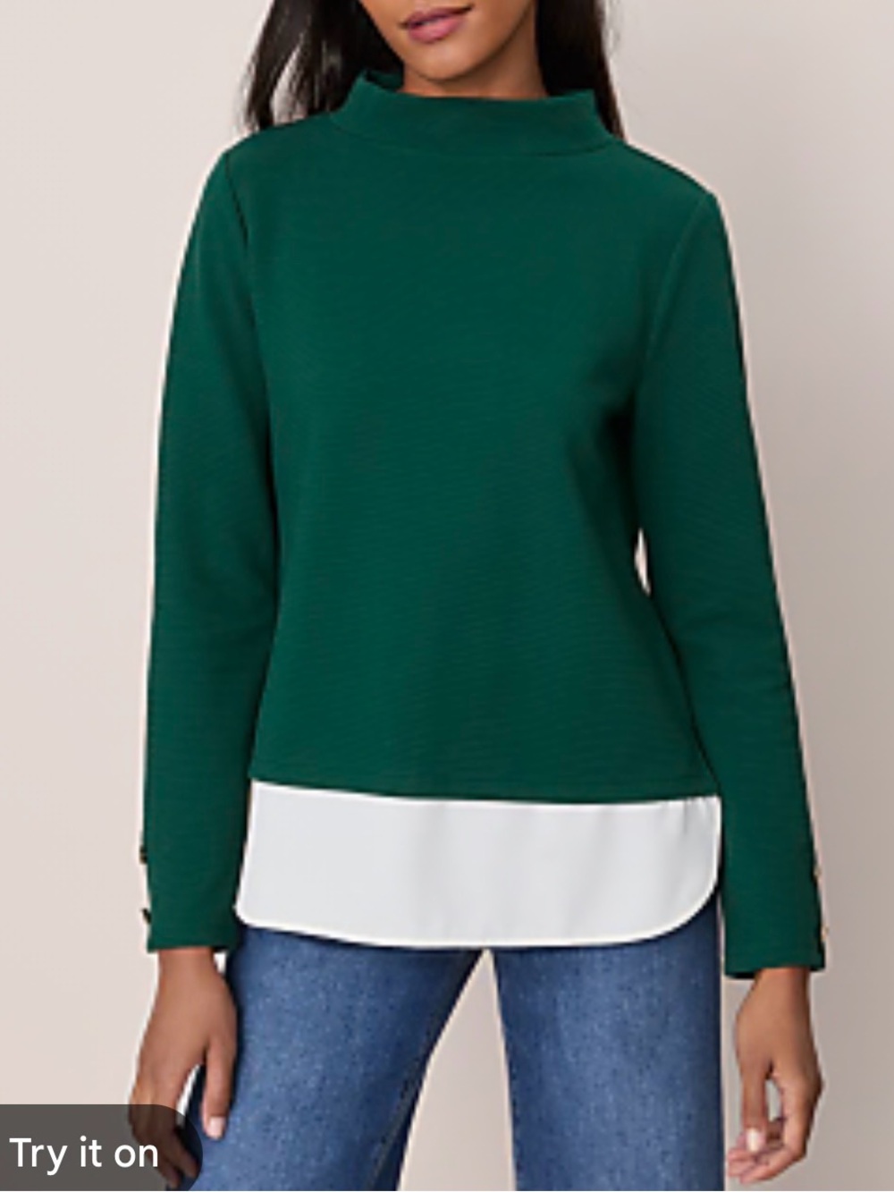 Ann Taylor Mixed Media Mock Neck sweater Women Size XL Green